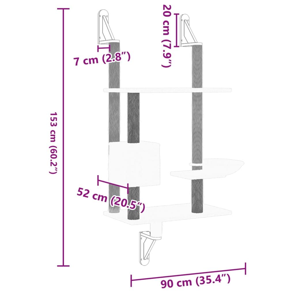 Vidaxl Árbol Rascador Para Gatos De Pared Gris Claro 153 Cm_2