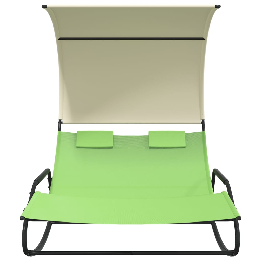 Tumbona Mecedora Doble Con Toldo Verde Y Crema_2