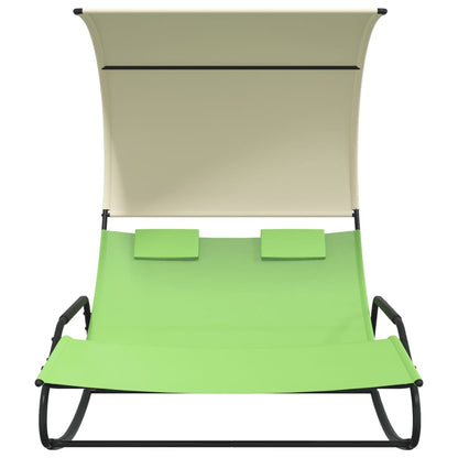 Tumbona Mecedora Doble Con Toldo Verde Y Crema_2