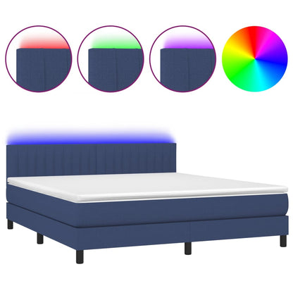 Cama Box Spring Colchón Y Luces Led Tela Azul 180x200 Cm / Vetonek_1