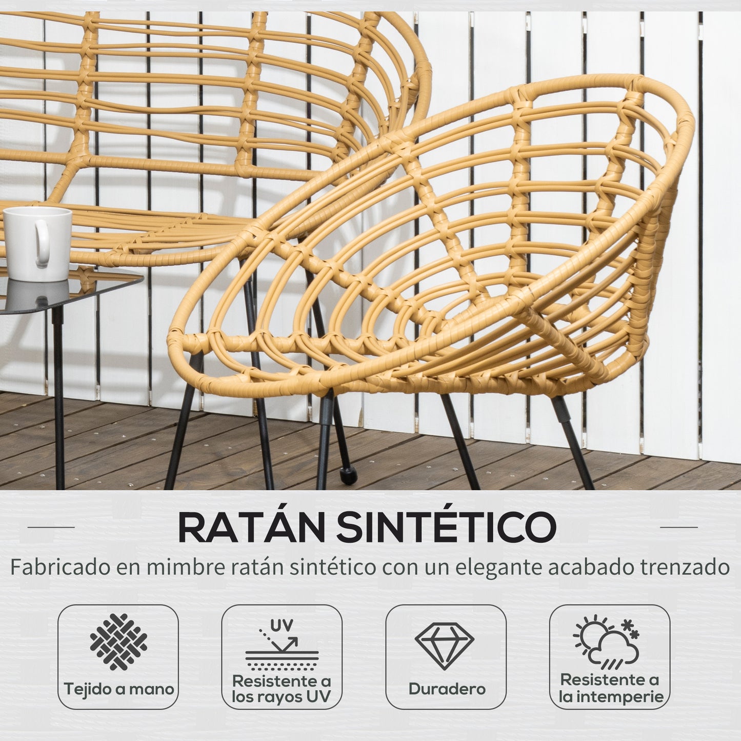 Outsunny Conjunto De Jardín De Ratán Sintético De 4 Piezas Natural Y Negro_4
