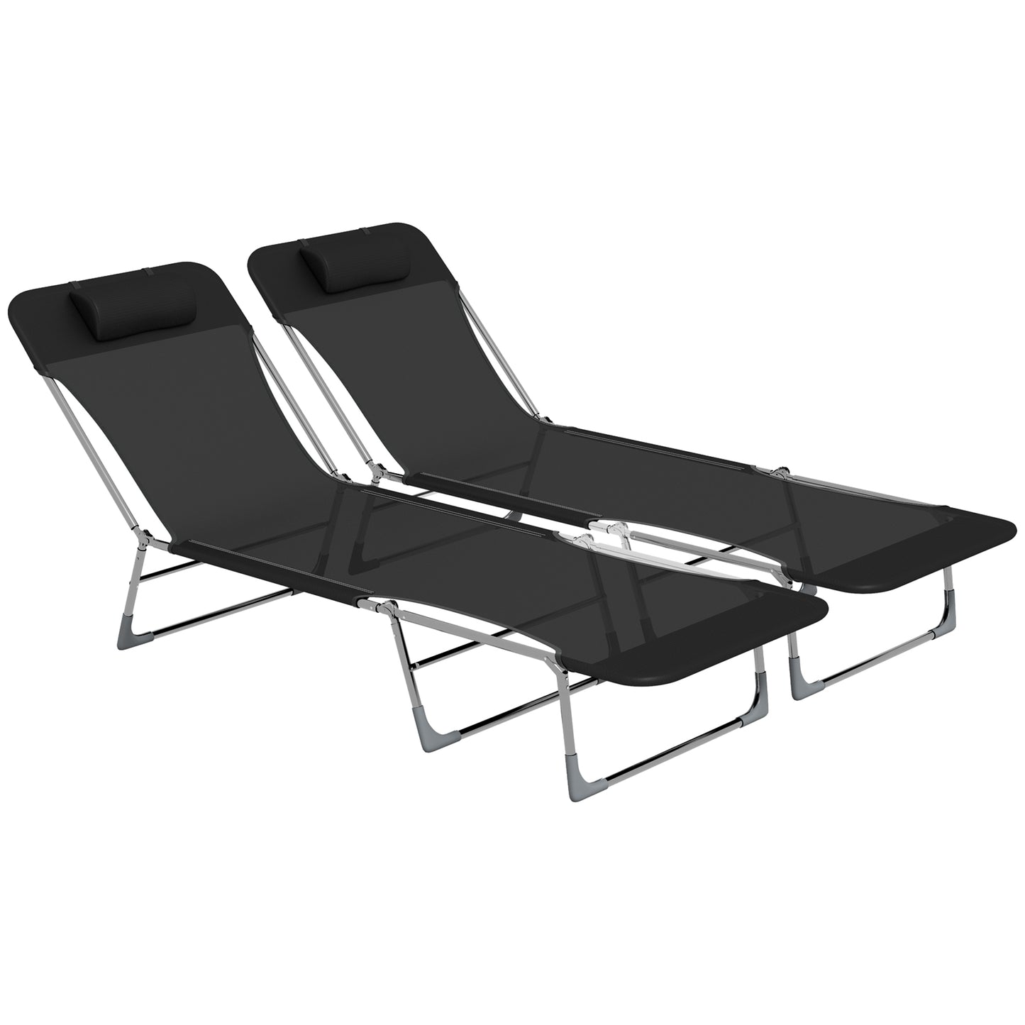 Outsunny Conjunto De 2 Tumbonas Plegables Y Reclinables 182x56x24,5 Cm Negro_0