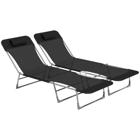 Outsunny Conjunto De 2 Tumbonas Plegables Y Reclinables 182x56x24,5 Cm Negro_0