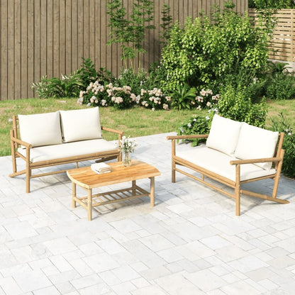 Vidaxl Set De Muebles De Jardín 2 Piezas Bambú Y Cojines Blanco Crema_1