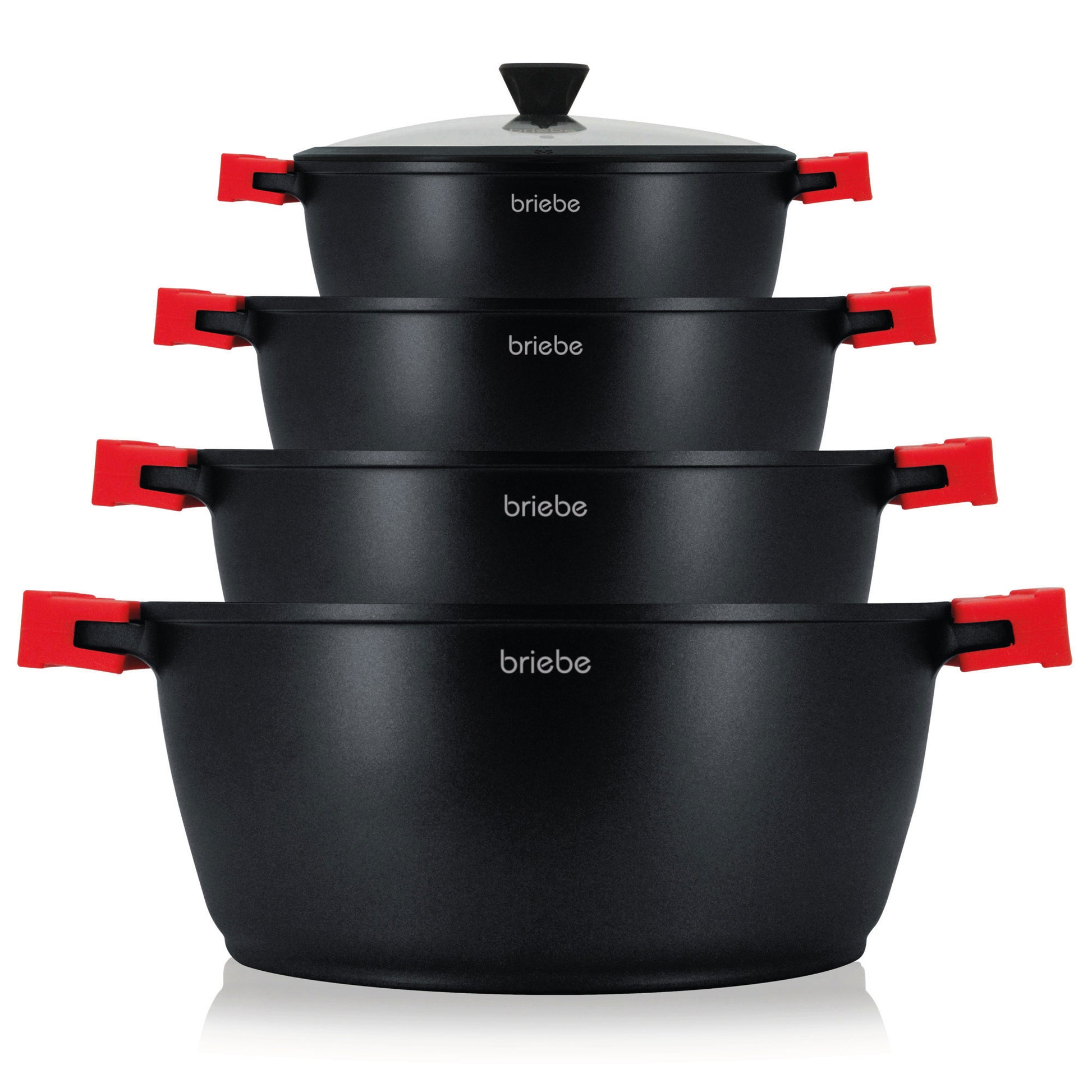 Briebe Batería Cocina Inducción Antiadherente Titanio, 8 Piezas Aluminio Fundido 4 Ollas Sin Pfoa Tapa, Blackt4, Negro_0