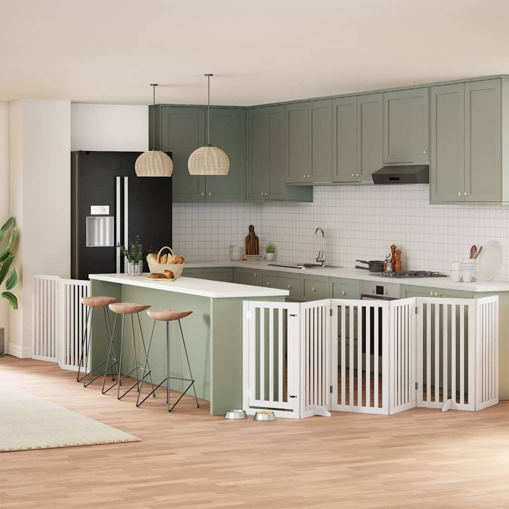 Vidaxl Puerta Para Perros Plegable 9 Paneles Madera Álamo Blanca 450cm_1