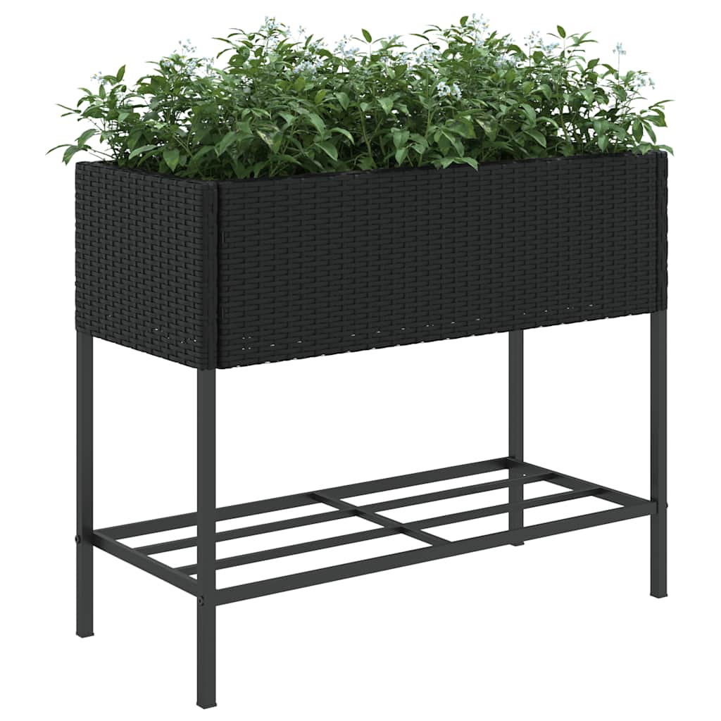Jardineras Con Estante 2 Uds Ratán Sintético Negro 90x40x75 Cm_3