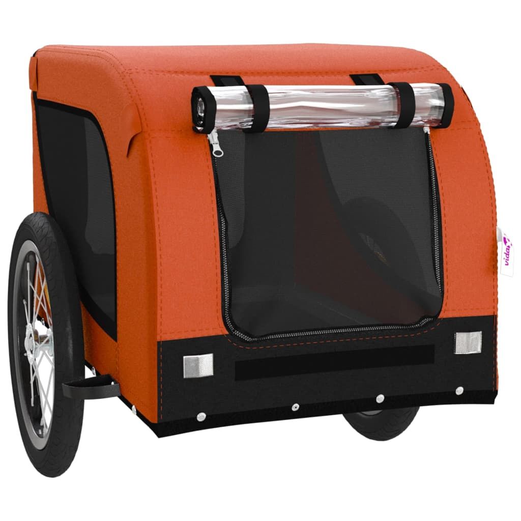 Vidaxl Remolque De Bicicleta Mascotas Hierro Tela Oxford Naranja Negro_3