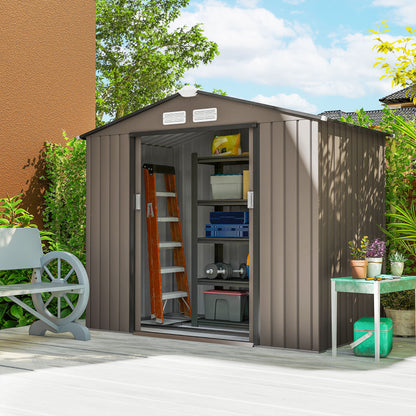 Cobertizo De Jardín Outsunny Acero Galvanizado Marrón 213x130x185 Cm_3