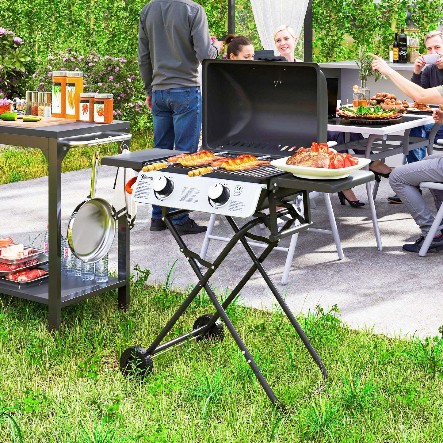 Outsunny Barbacoa De Gas Con 2 Quemadores De Acero Inoxidable 5_1