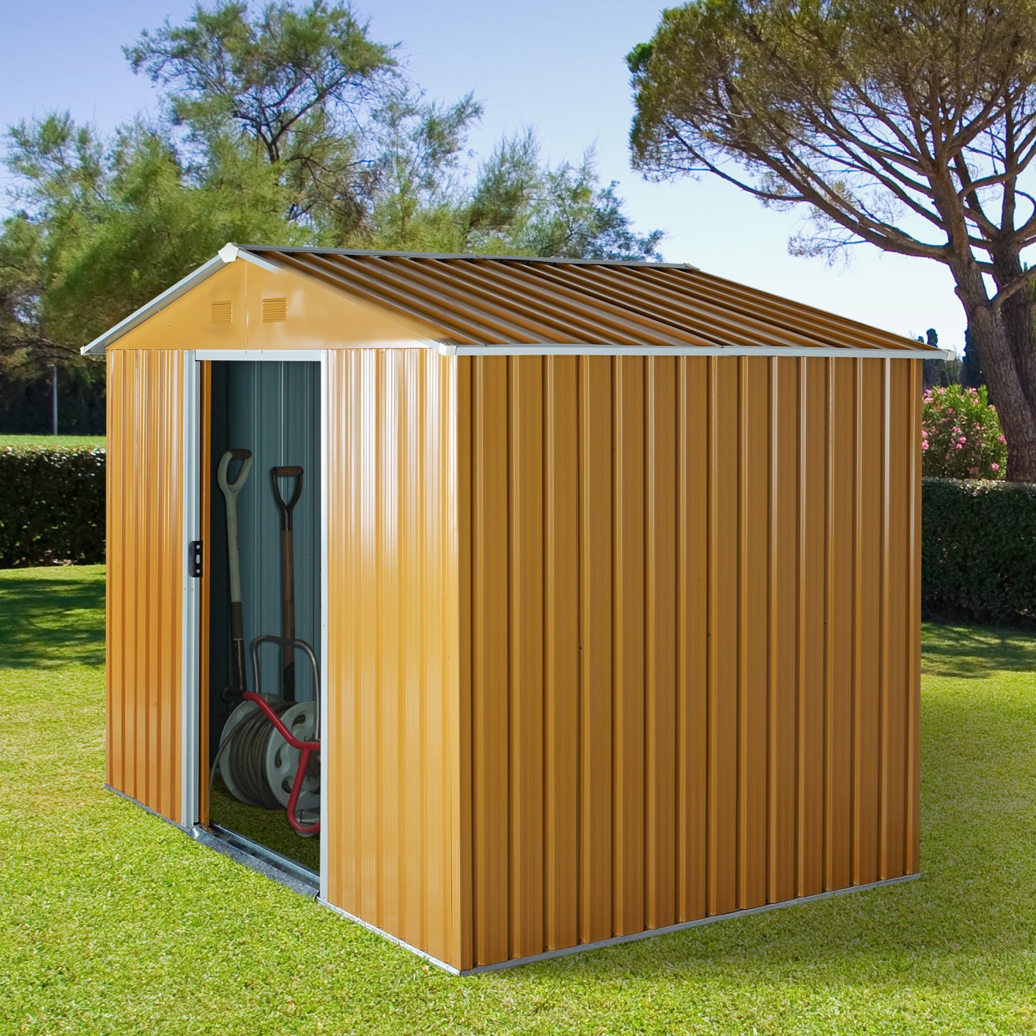 Outsunny Caseta De Jardín 3,6m² 236x174x190cm Con Puertas Correderas 4 Ventanas_1