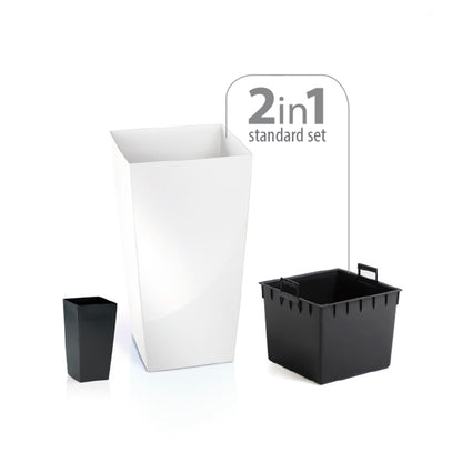 Pack 3 Macetas Altas Prosperplast (11,4/16,3/19 Litros) Urbi Square De Plastico En Color Blanco Con Deposito_2