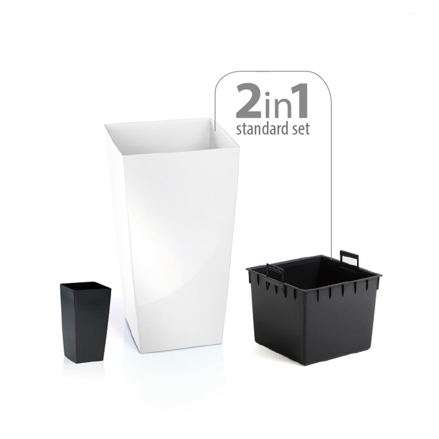 Pack 3 Macetas Altas Prosperplast (11,4/19/35 Litros) Urbi Square De Plastico En Color Blanco Con Deposito