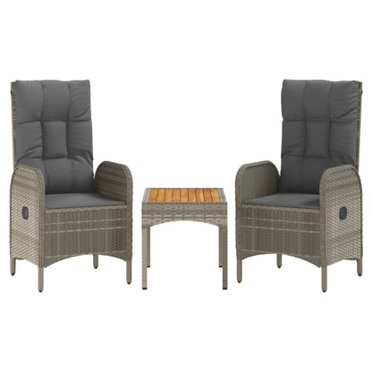 Vidaxl Set De Muebles De Jardín 3 Pzas Y Cojines Ratán Sintético Gris_0