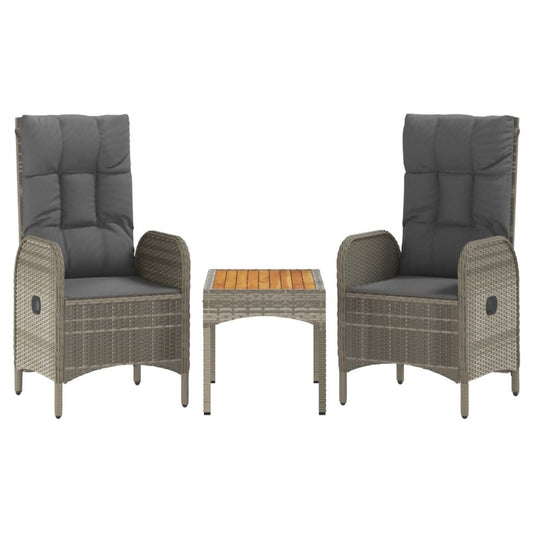 Vidaxl Set De Muebles De Jardín 3 Pzas Y Cojines Ratán Sintético Gris_0