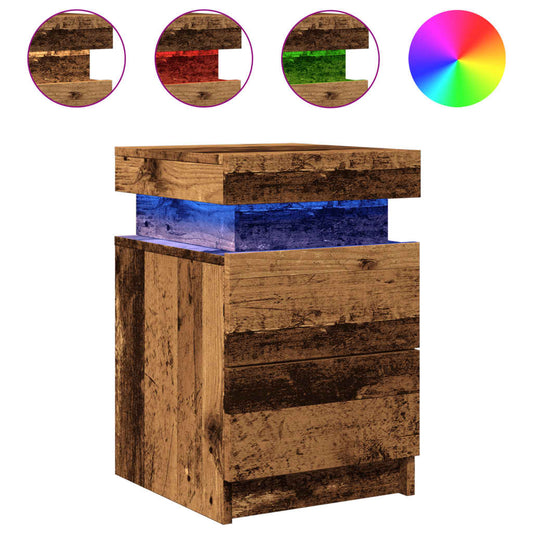 Mesitas De Noche Con Led 2 Uds Madera Envejecida 35x39x55 Cm_0