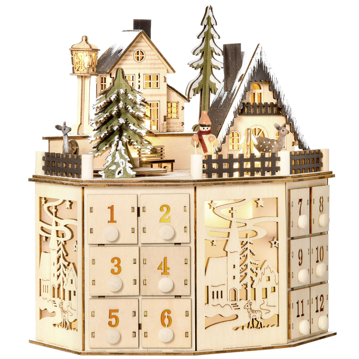 Homcom Calendario De Adviento Para Rellenar De Madera Con Luces Led Y 24 Cajones_0