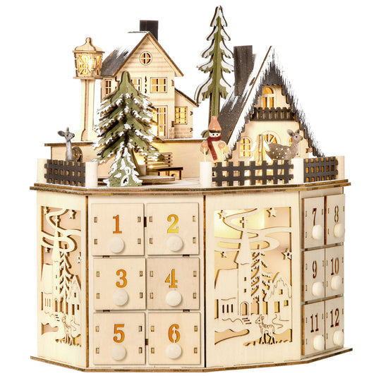 Homcom Calendario De Adviento Para Rellenar De Madera Con Luces Led Y 24 Cajones_0