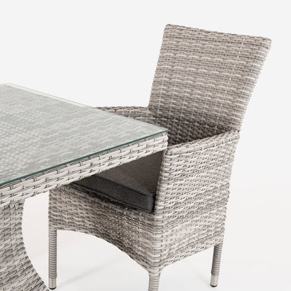 Conjunto Muebles Jardín, Mesa Cuadrada 70 Cm Y 2 Sillones Apilables, Aluminio Y Rattán Sintético Plano Color Gris, 2 Plazas, Cristal Templado 5 Mm_3
