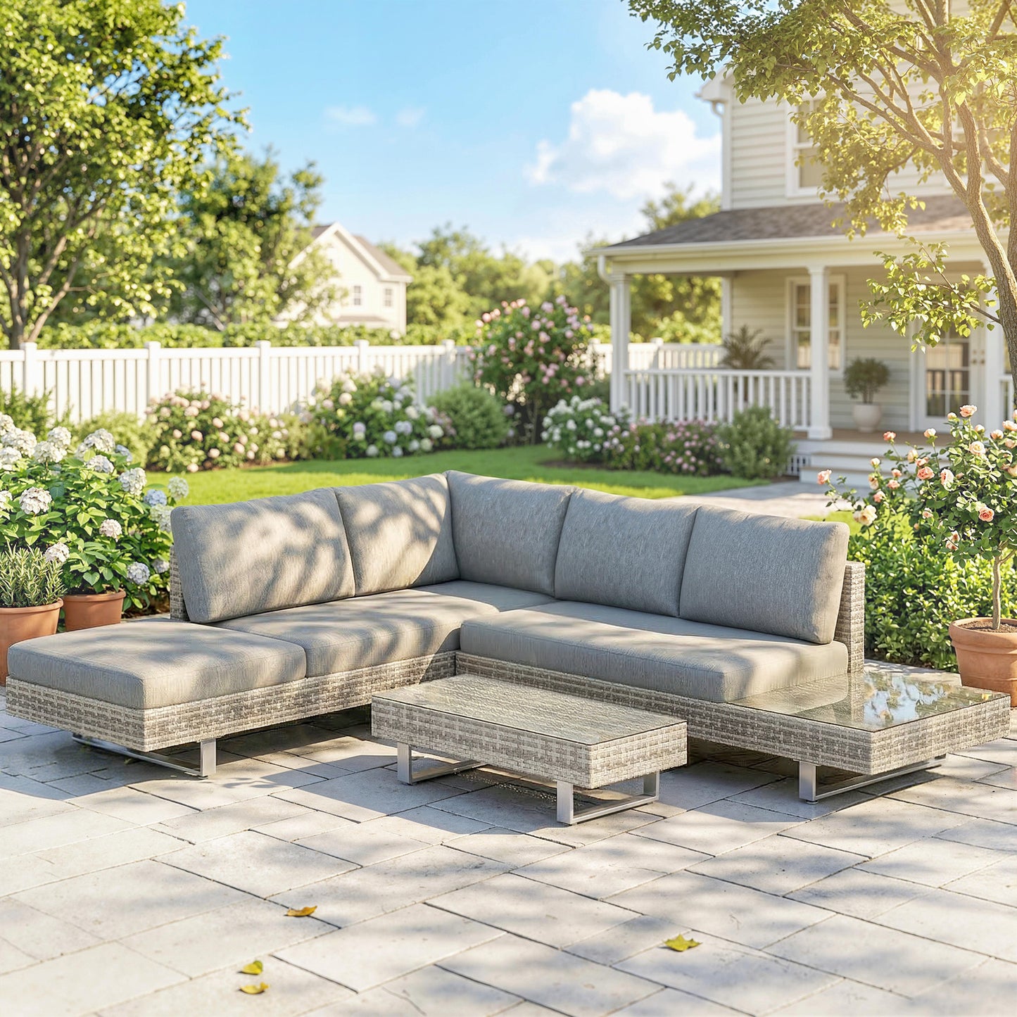 Outsunny Conjunto Muebles Jardín Exterior De Ratán De 3 Piezas Cojines Gris_1
