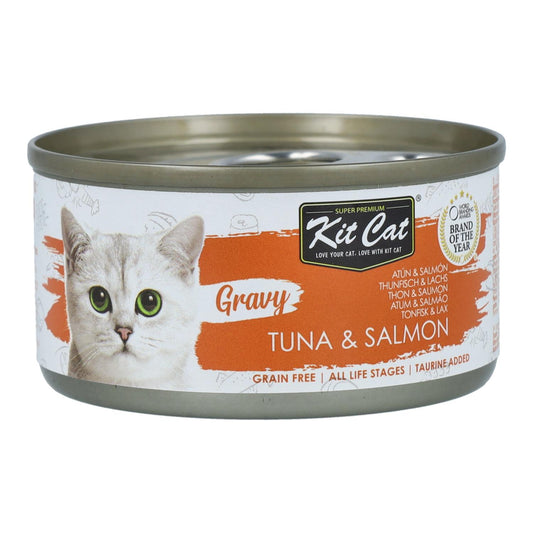 Kit Cat Lata Gravy - Atún & Salmón 70 g Comida húmeda para gatos en salsa