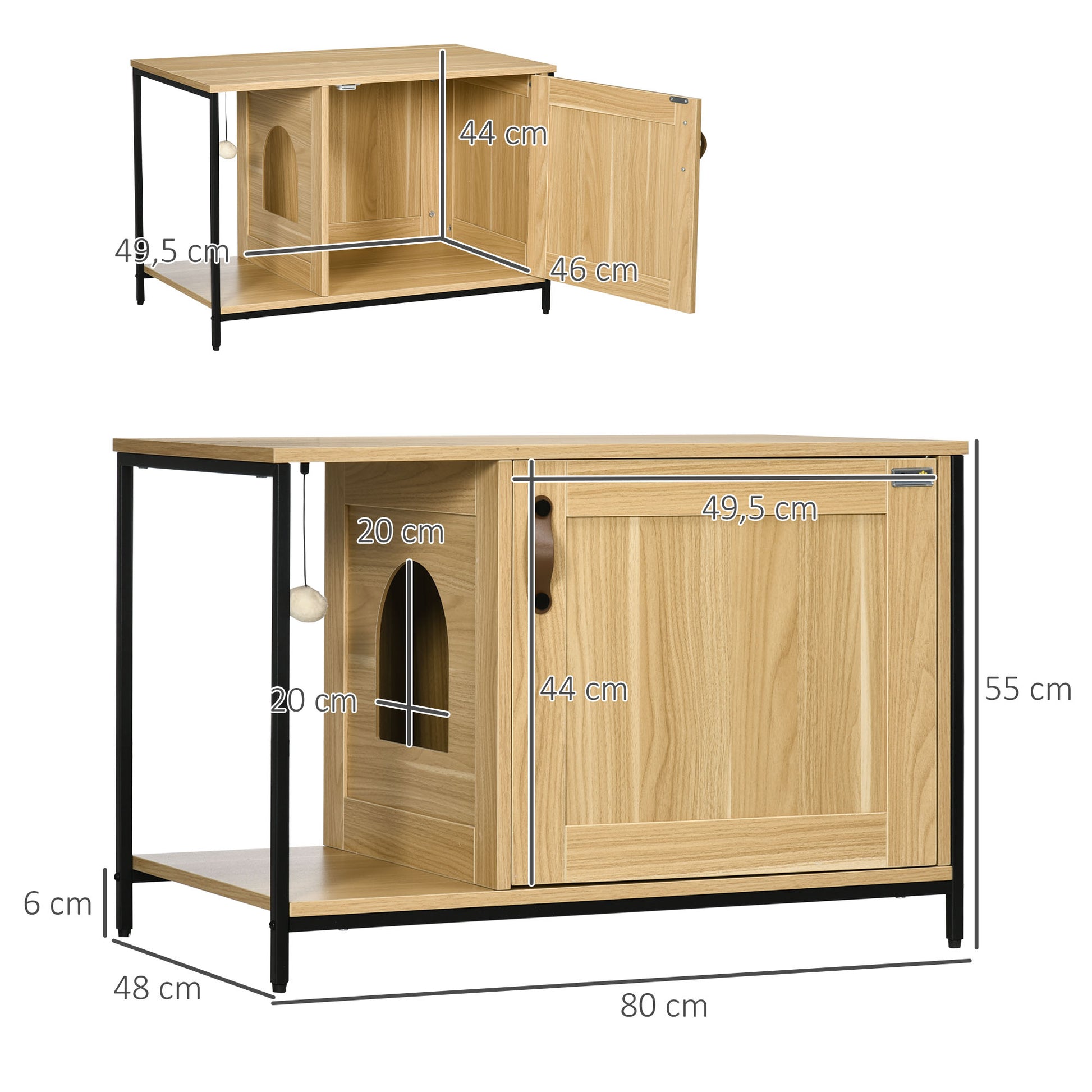 Pawhut Mueble Arenero Para Gatos Con Puerta Bola De Juguete 80x48x55 Cm Roble_2