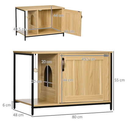 Pawhut Mueble Arenero Para Gatos Con Puerta Bola De Juguete 80x48x55 Cm Roble_2