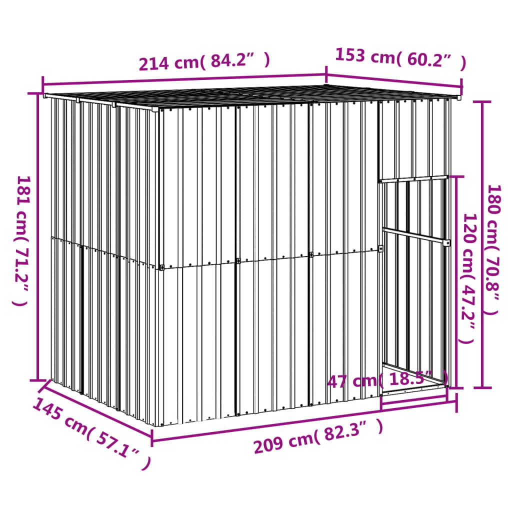 Vidaxl Caseta Perros Con Tejado Acero Galvanizado Gris 214x153x181 Cm_2