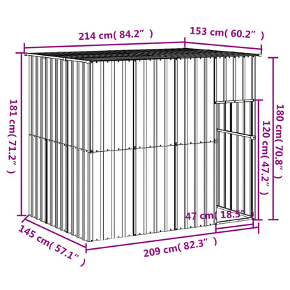 Vidaxl Caseta Perros Con Tejado Acero Galvanizado Gris 214x153x181 Cm_2