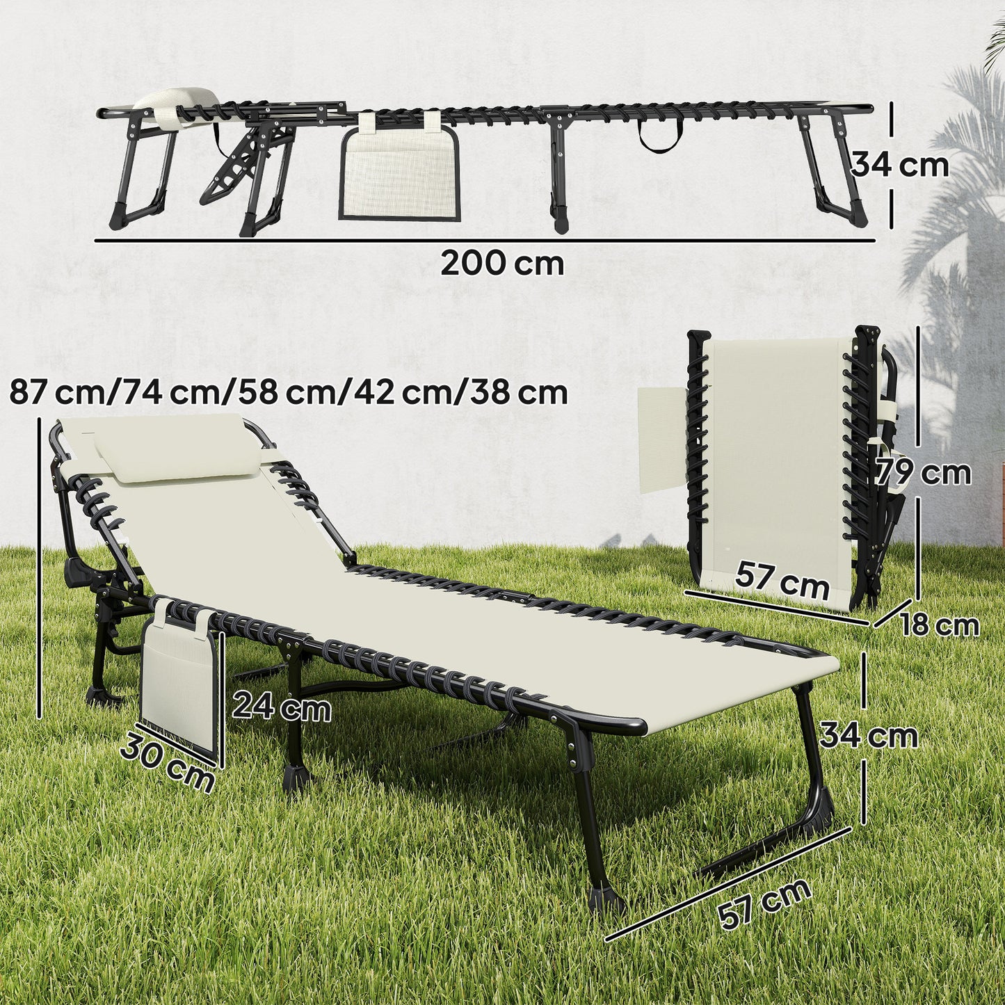 Outsunny Set De 2 Tumbonas Plegables Reclinables Con Reposacabezas Y Bolsillo_2