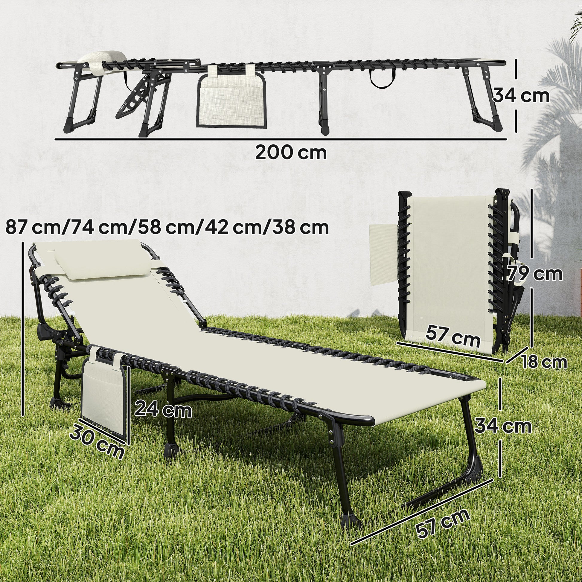 Outsunny Set De 2 Tumbonas Plegables Reclinables Con Reposacabezas Y Bolsillo_2