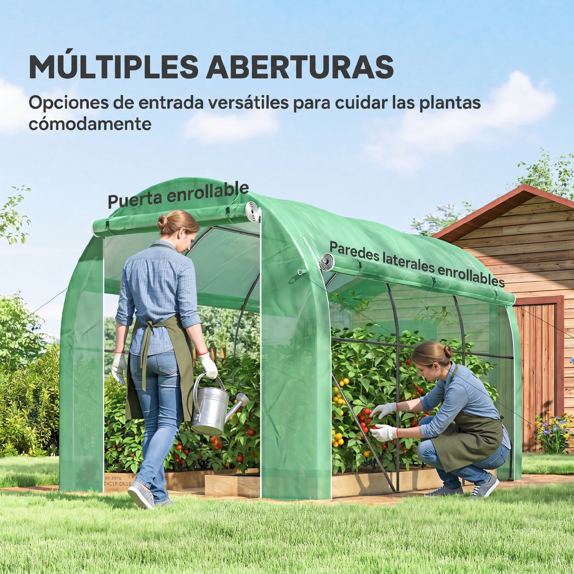 Outsunny Invernadero De Túnel 296x196x200 Cm Con 3 Puertas Y 6 Ventanas Verde_4