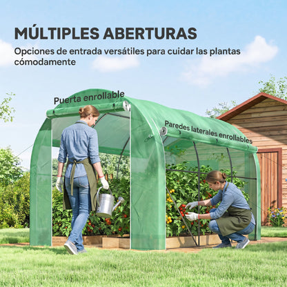 Outsunny Invernadero De Túnel 296x196x200 Cm Con 3 Puertas Y 6 Ventanas Verde_4
