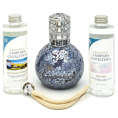 Pack Lámpara Catalítica Mosaico Azul Océano + Fragancia Provence Breeze 500ml + Limpiador 200ml + Mecha De Repuesto_0