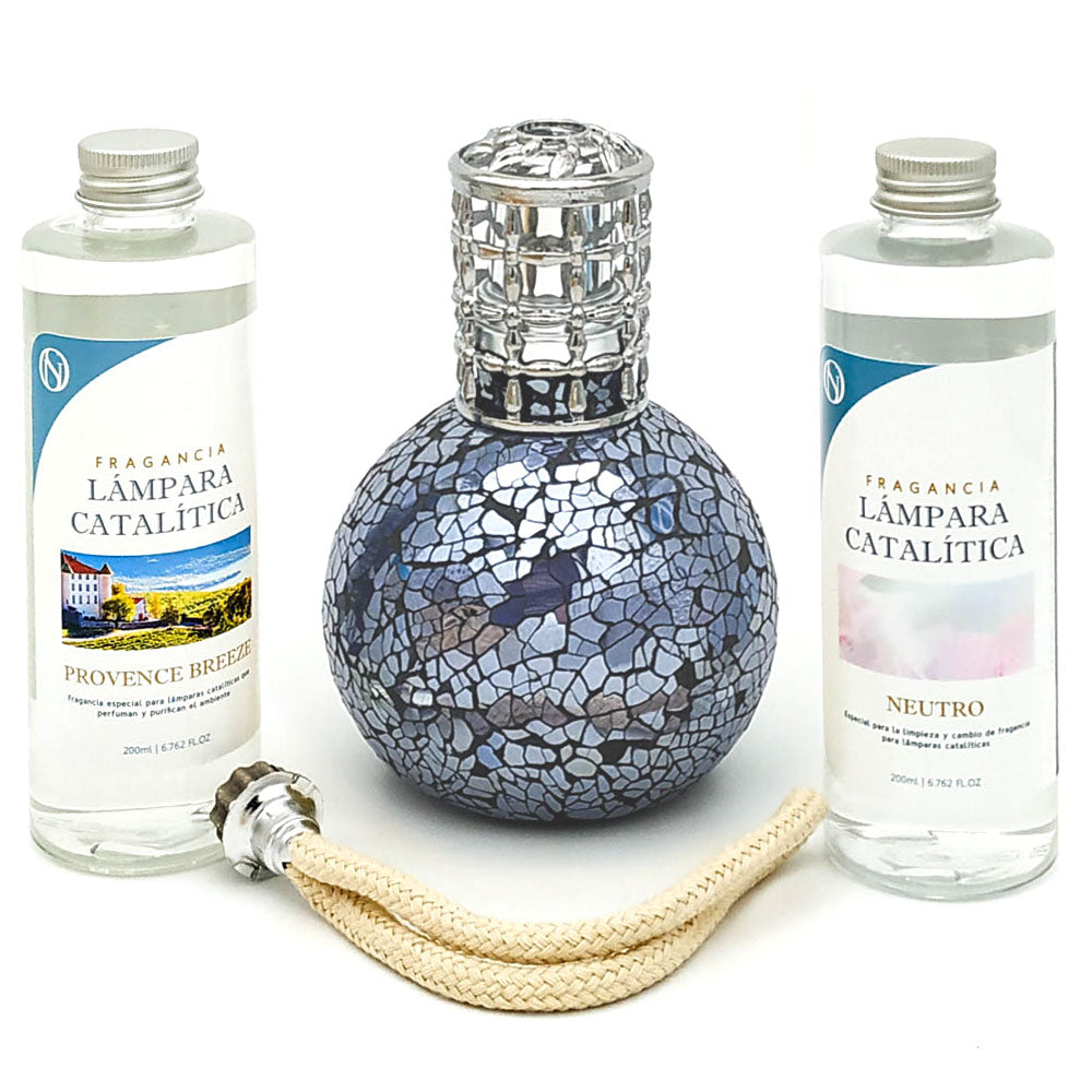 Pack Lámpara Catalítica Mosaico Azul Océano + Fragancia Provence Breeze 200ml + Limpiador Neutro 200ml + Mecha Repuesto_0