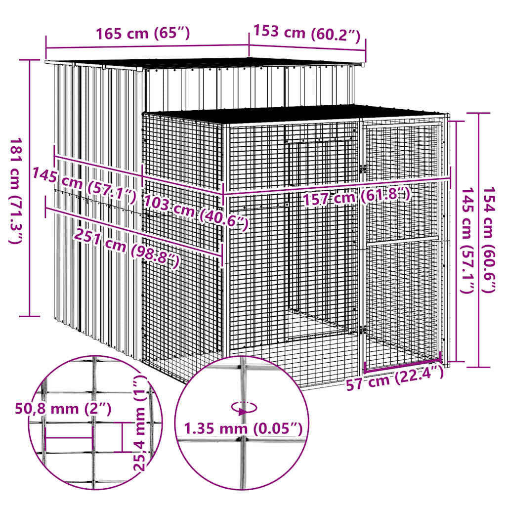Vidaxl Gallinero Con Corral Acero Galvanizado Gris Claro 165x251x181cm_2
