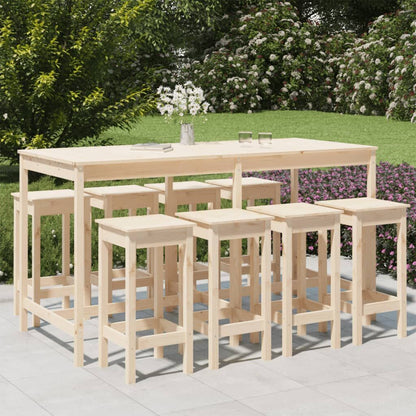 Vidaxl Mesa Y Taburetes Altos Jardín 9 Piezas Madera Maciza De Pino_1