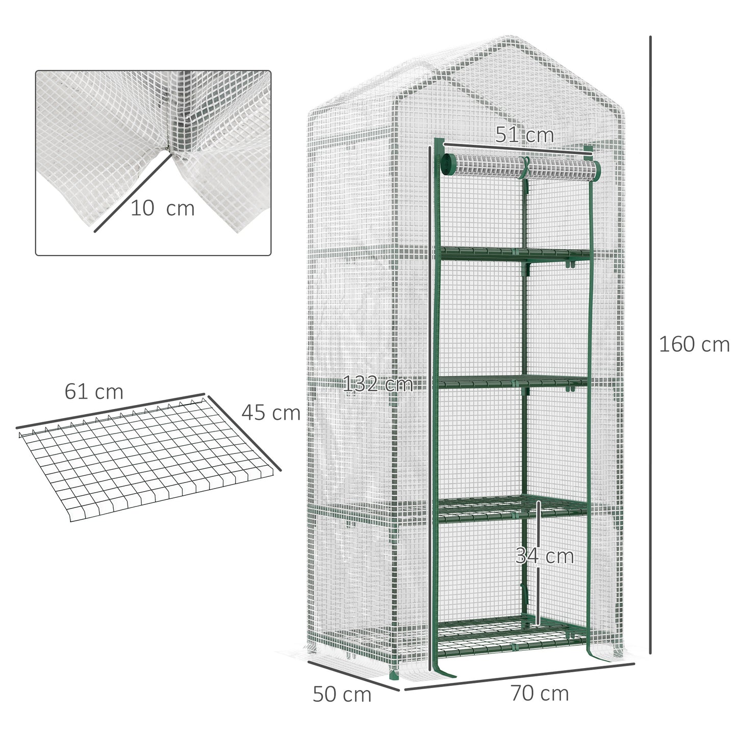 Outsunny Invernadero Jardín Con 4 Estantes Cubierta De Pe Cultivo Plantas Blanco_2