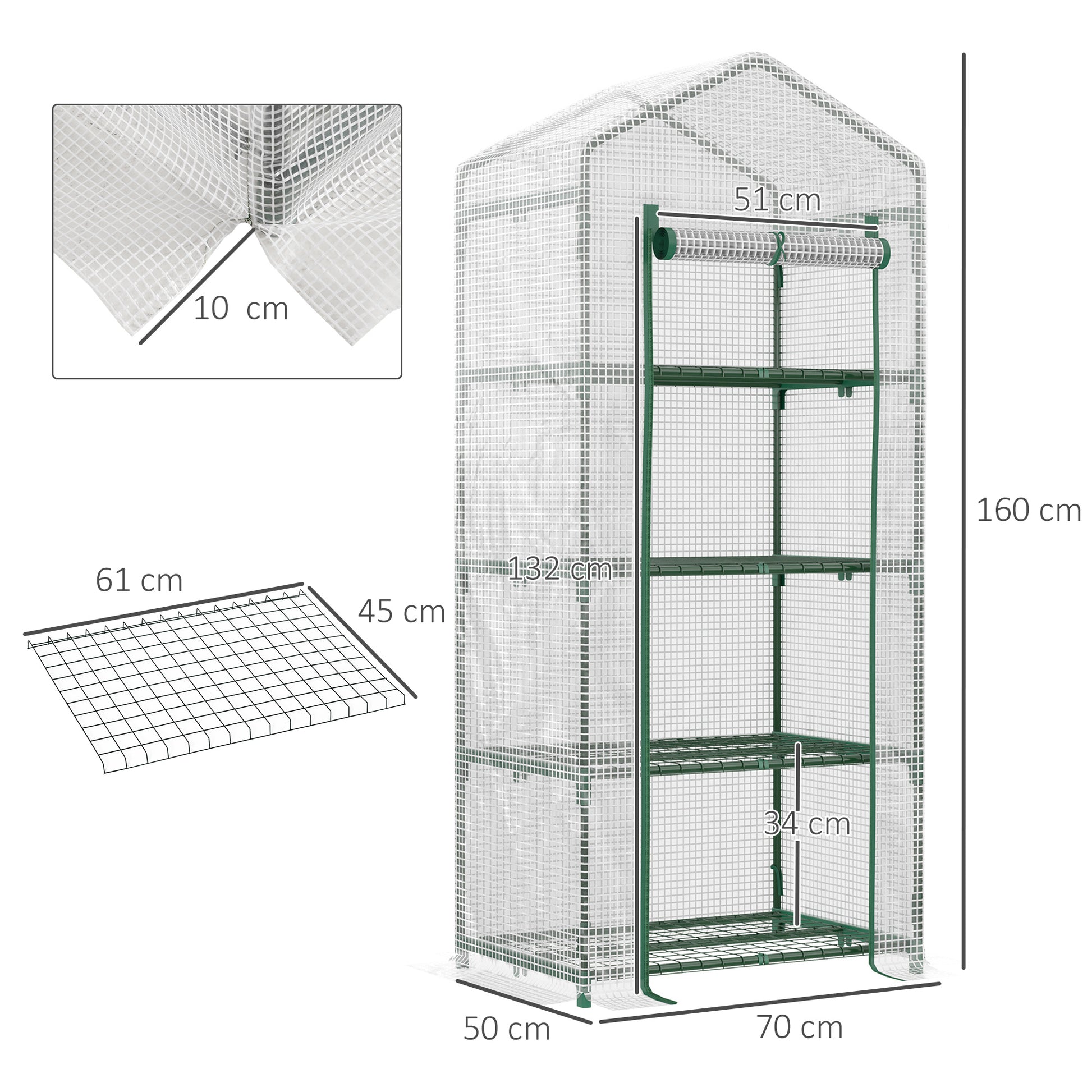 Outsunny Invernadero Jardín Con 4 Estantes Cubierta De Pe Cultivo Plantas Blanco_2