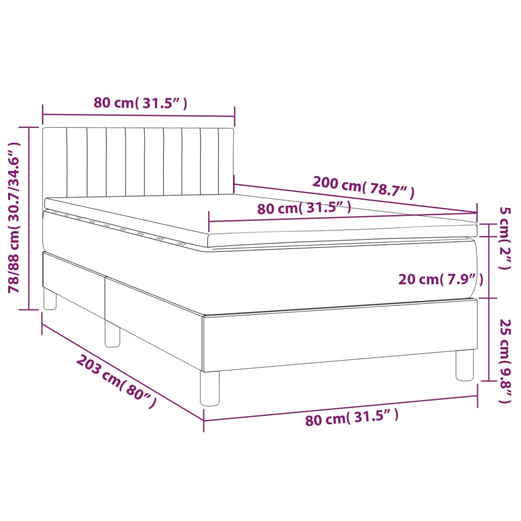 Cama Box Spring Con Colchón Y Led Tela Crema 80x200 Cm / Vetonek_1