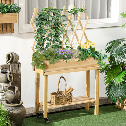 Outsunny Huerto Urbano Elevado De Madera Con Ruedas Enrejado 79x29x130cm Natural_1