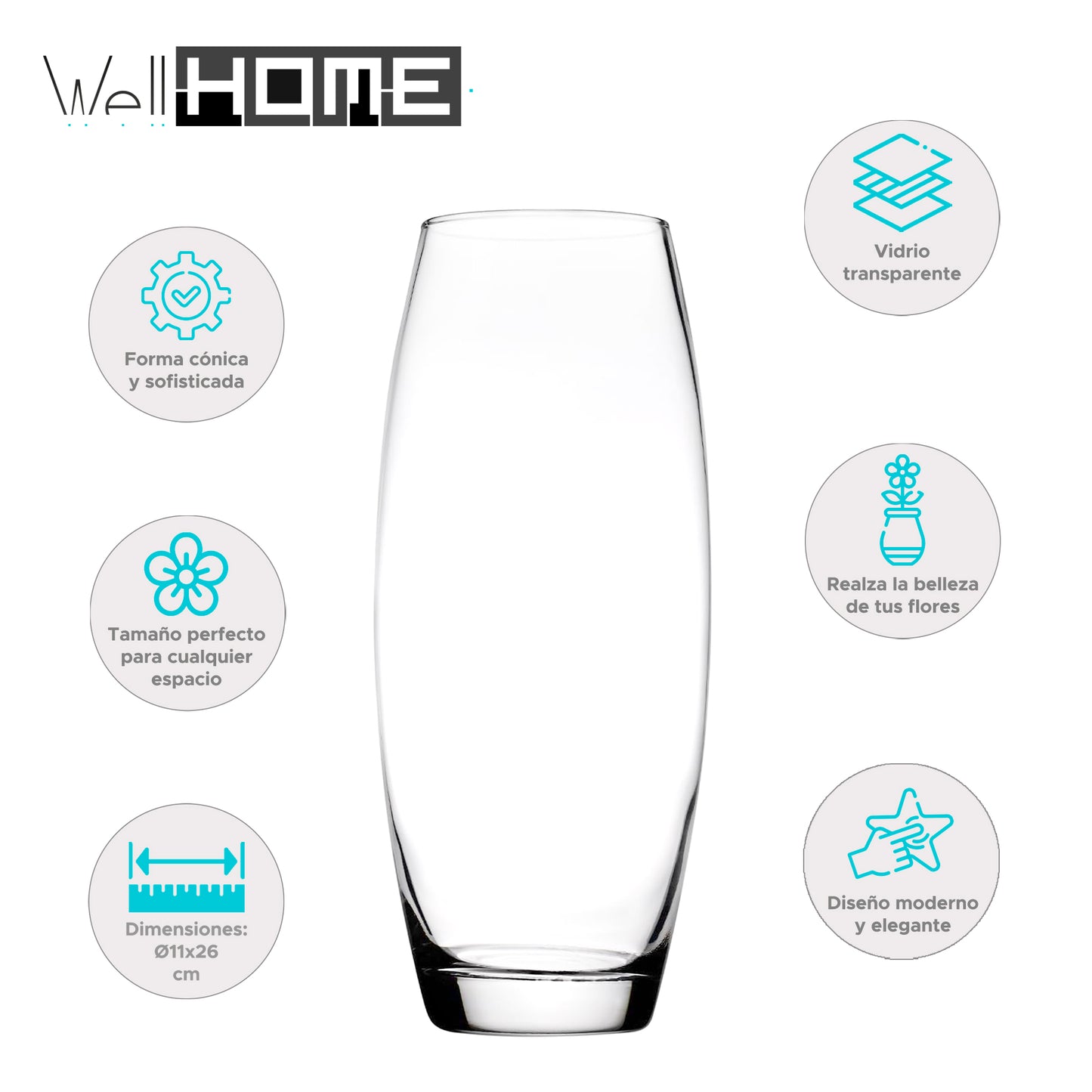 Florero Vidrio Transparente Curvo 11x26cm Decoración Hogar