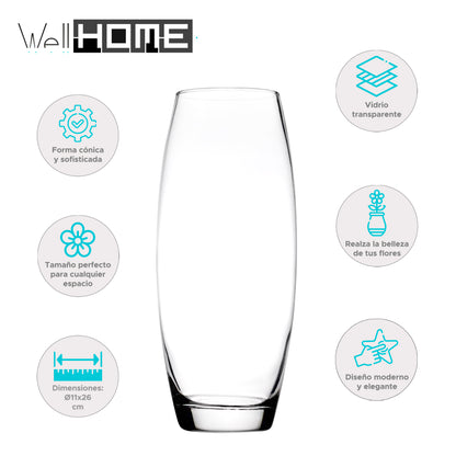Florero Vidrio Transparente Curvo 11x26cm Decoración Hogar