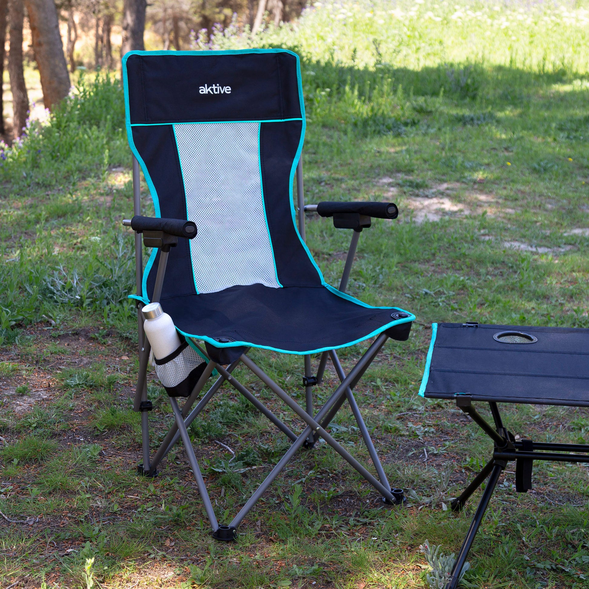 Aktive Pack 2 Sillas Plegables Camping Deluxe 60x57x41 Cm Negro Con Respaldo De Rejilla_2