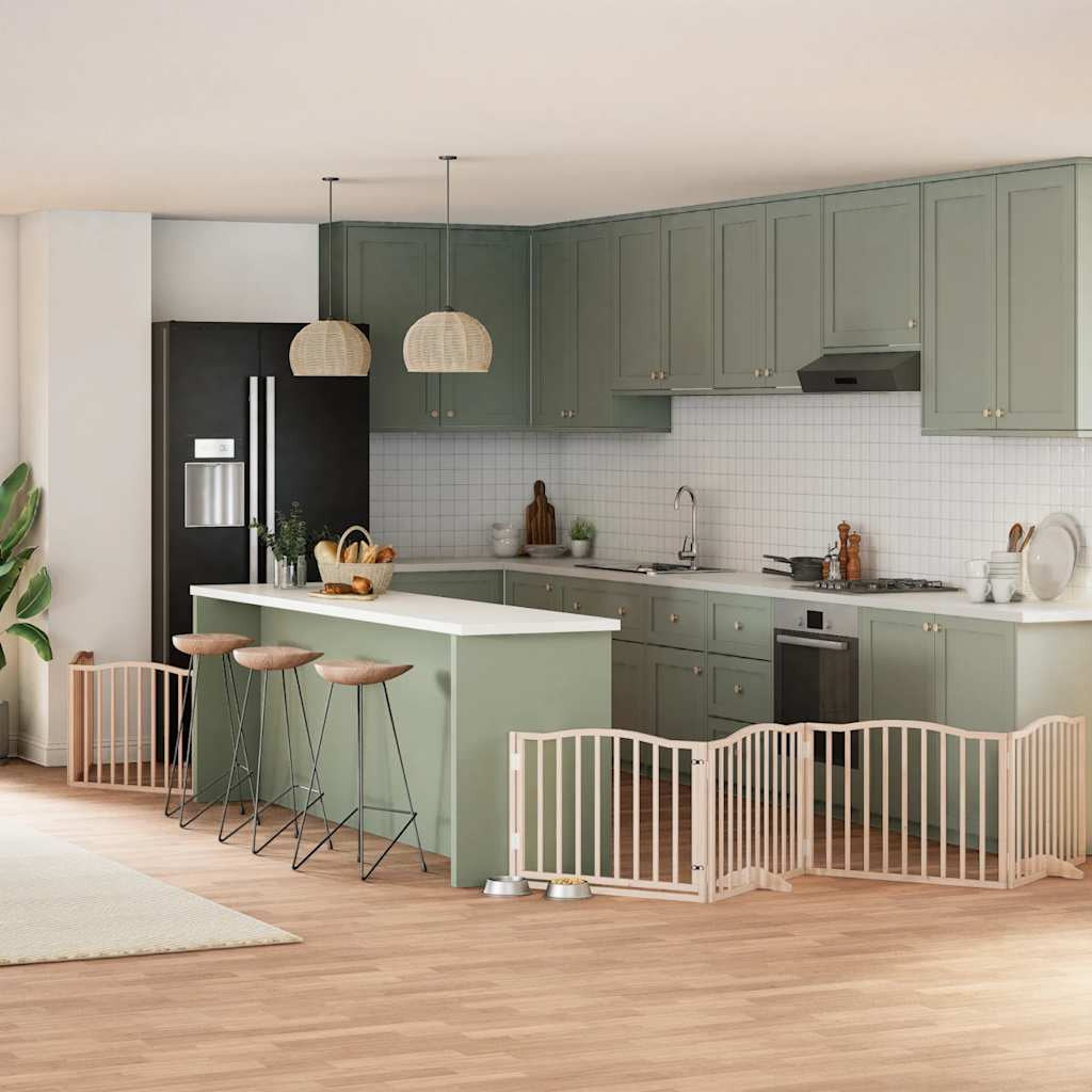 Vidaxl Puerta Para Perros Plegable 8 Paneles Madera De Álamo 640 Cm_1