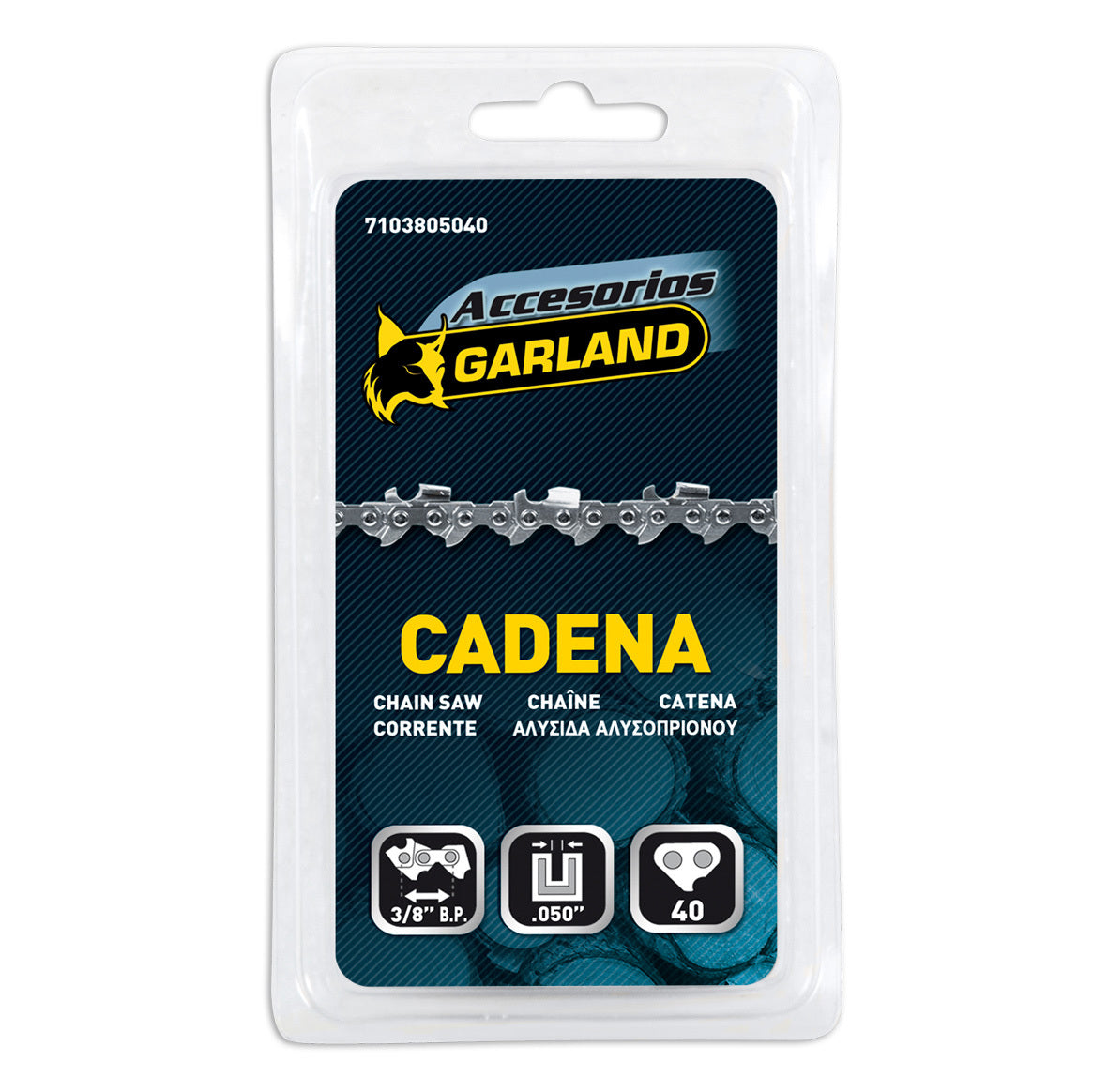 Garland - 7103805040 Accesorio Para Motosierras - Cadena Cortada De 40 Eslabones Con Paso De 3/8 Bajo Perfil Y Espesor De 0.050 (1,3 Mm.)_0