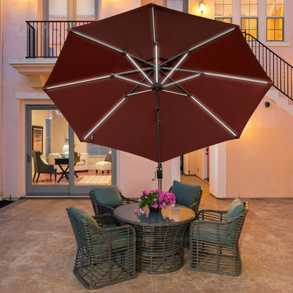 Outsunny Sombrilla De 300 Cm Luces Led Protección Uv 50+ Giratorio Con Manivela_1