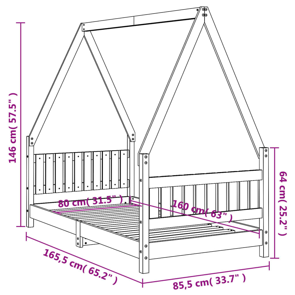 Vidaxl Estructura De Cama Para Niños Madera De Pino Blanco 80x160 Cm_2