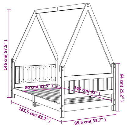 Vidaxl Estructura De Cama Para Niños Madera De Pino Blanco 80x160 Cm_2