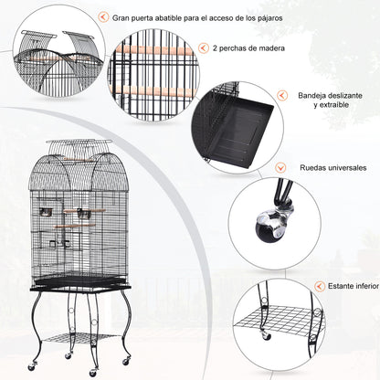 Pawhut Jaula Para Pájaros Con Soporte Con Ruedas Bandeja Extraíble Y 2 Comederos_5
